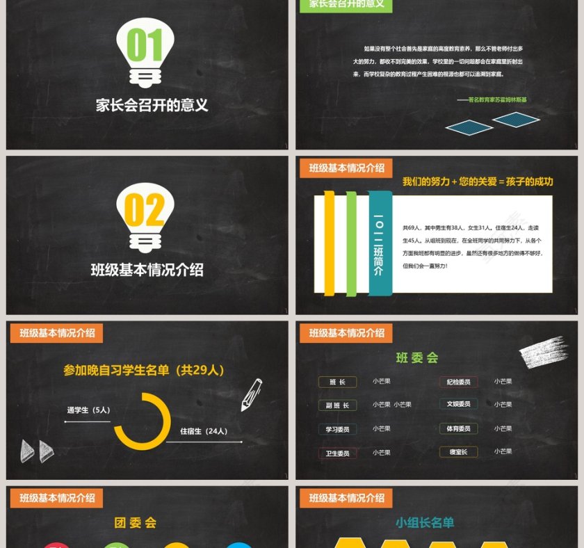 简约清新黑板风家长会PPT模板第2张