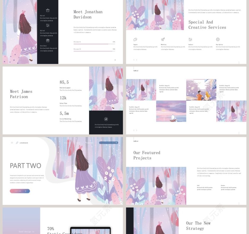 唯美插画水彩治愈系PPT模板第2张