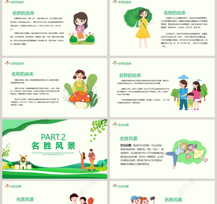 清新绿色新疆旅行主题宣传PPT模板第2张