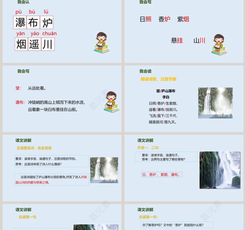人教版小学语文二年级望庐山瀑布PPT课件第2张