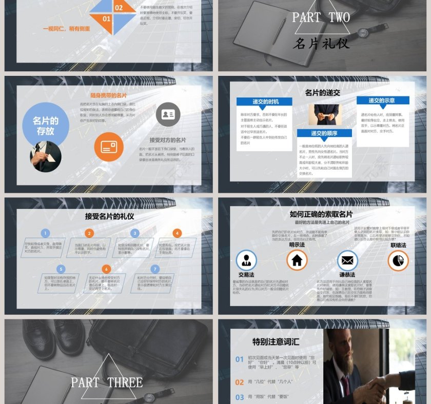 黑色背景简约商务礼仪培训ppt模板第3张