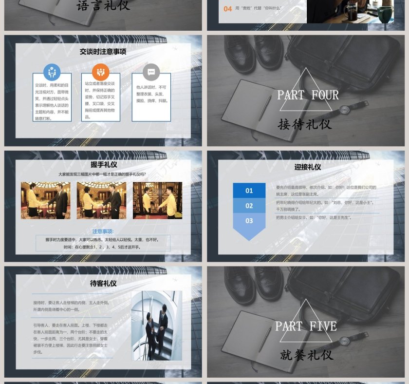 黑色背景简约商务礼仪培训ppt模板第4张