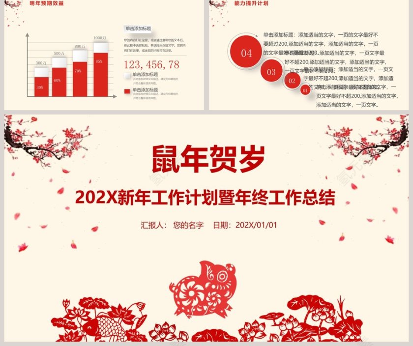 喜庆模板商务汇报告述职工作总结新年计划动态第5张