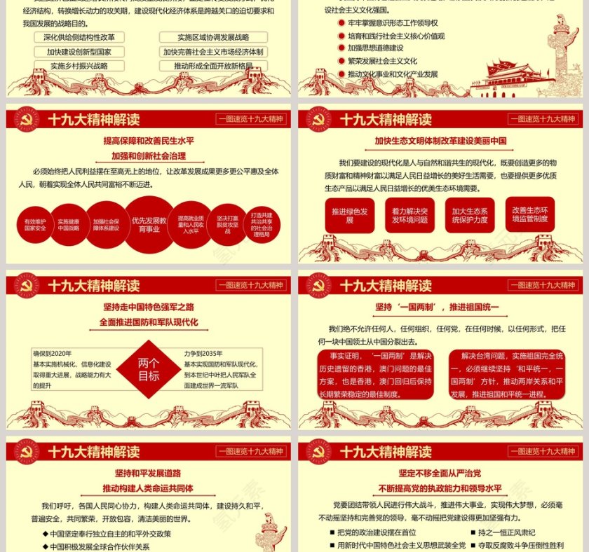 红色大气党建风党政多图表解读十九大PPT模板第3张