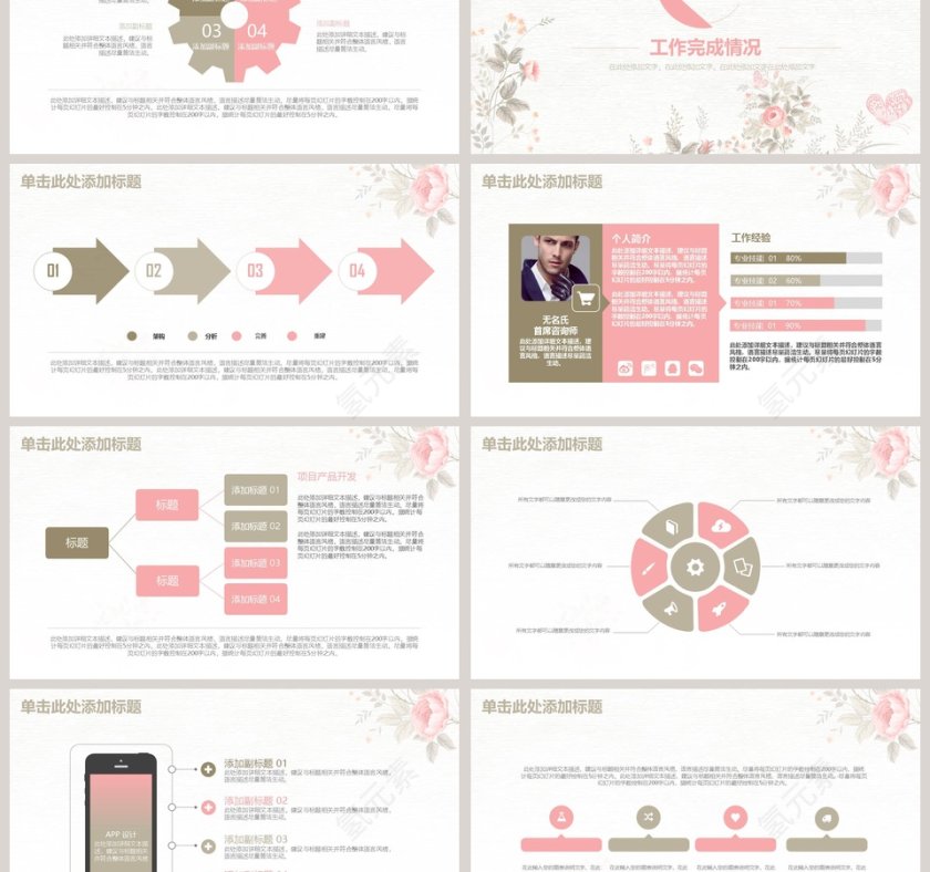 唯美手绘花朵PPT模版第3张