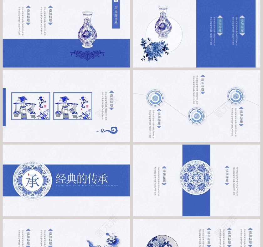 青花瓷主题工作汇报模板PPT第2张