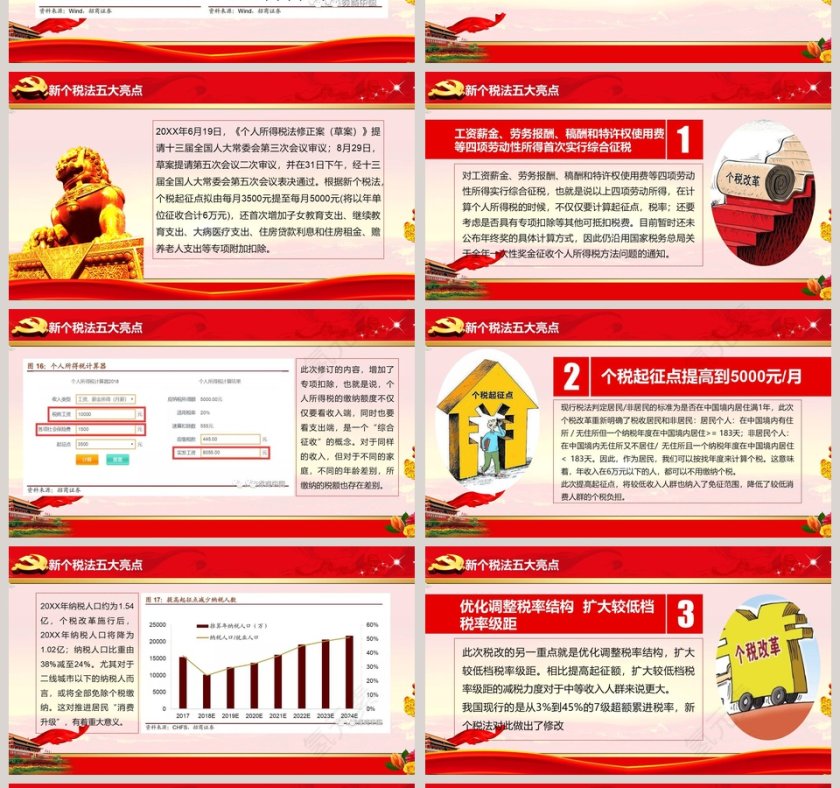 红色大气个税改革解读PPT政府党建ppt模板第4张
