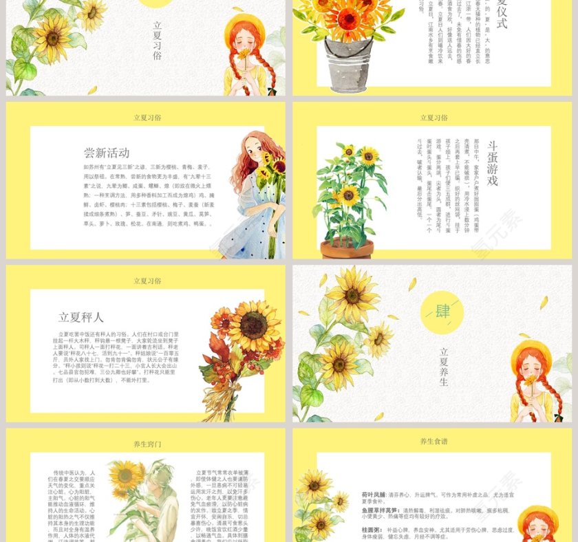 鹅黄微立体立夏清新PPT模板第3张