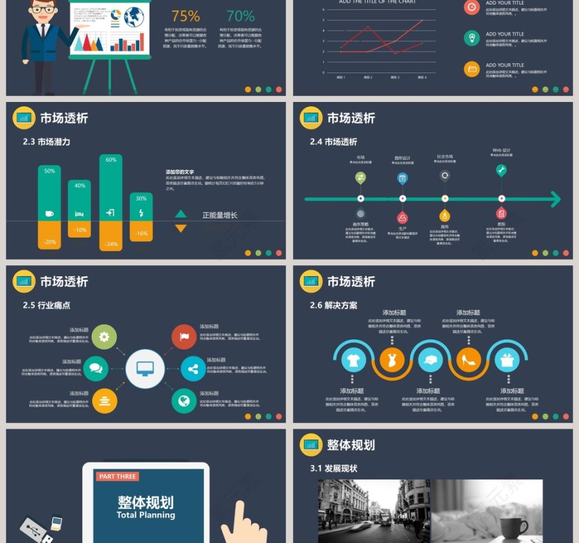 扁平化多彩矢量图商业项目计划书PPT模板第3张