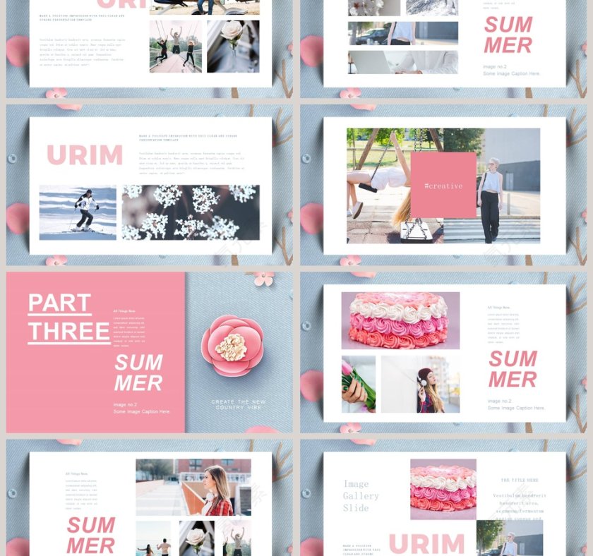 多彩唯美简约夏天你好PPT模板第3张