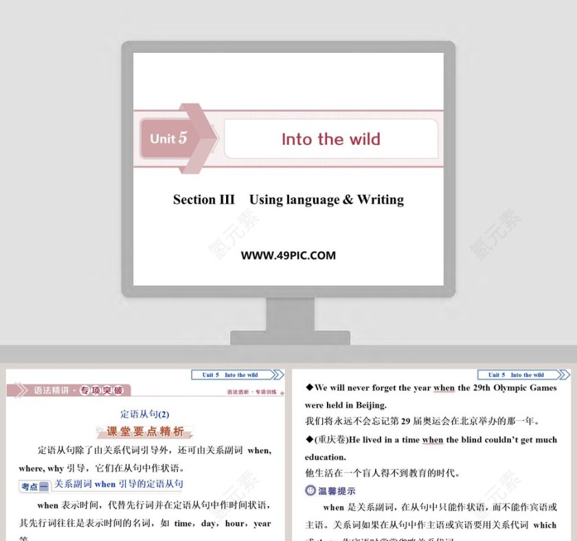 教育培训PPT模板使用指南：SectionUsing language  Writing技巧第1张