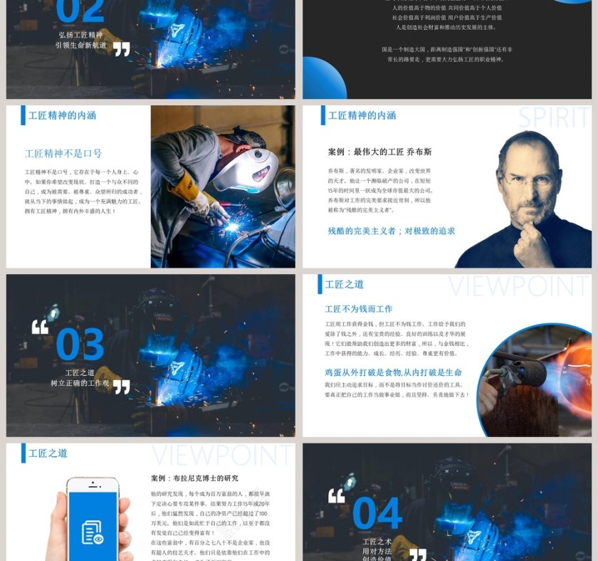 蓝色简约大气工匠精神PPT第3张