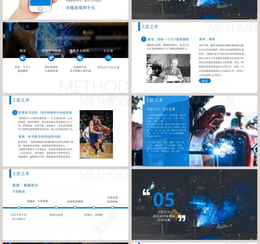 蓝色简约大气工匠精神PPT第4张