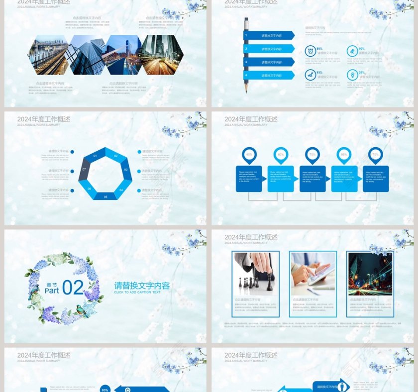 小清新鸟语花香主题ppt工作总结第2张