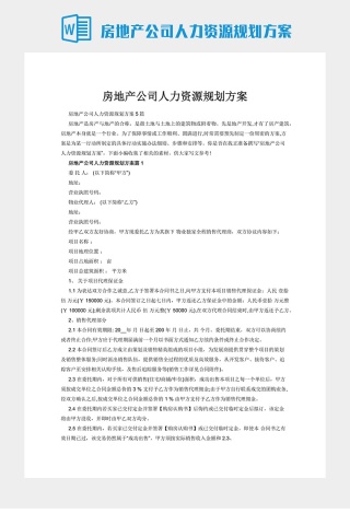 房地产公司人力资源规划方案