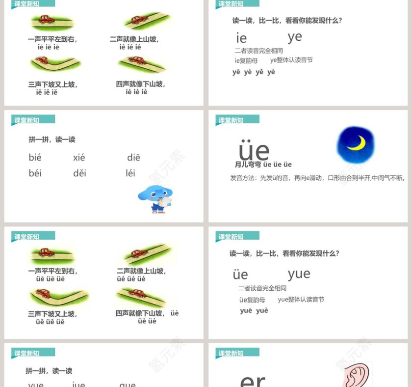 简约ie ue er 拼音教学课件PPT模板第2张