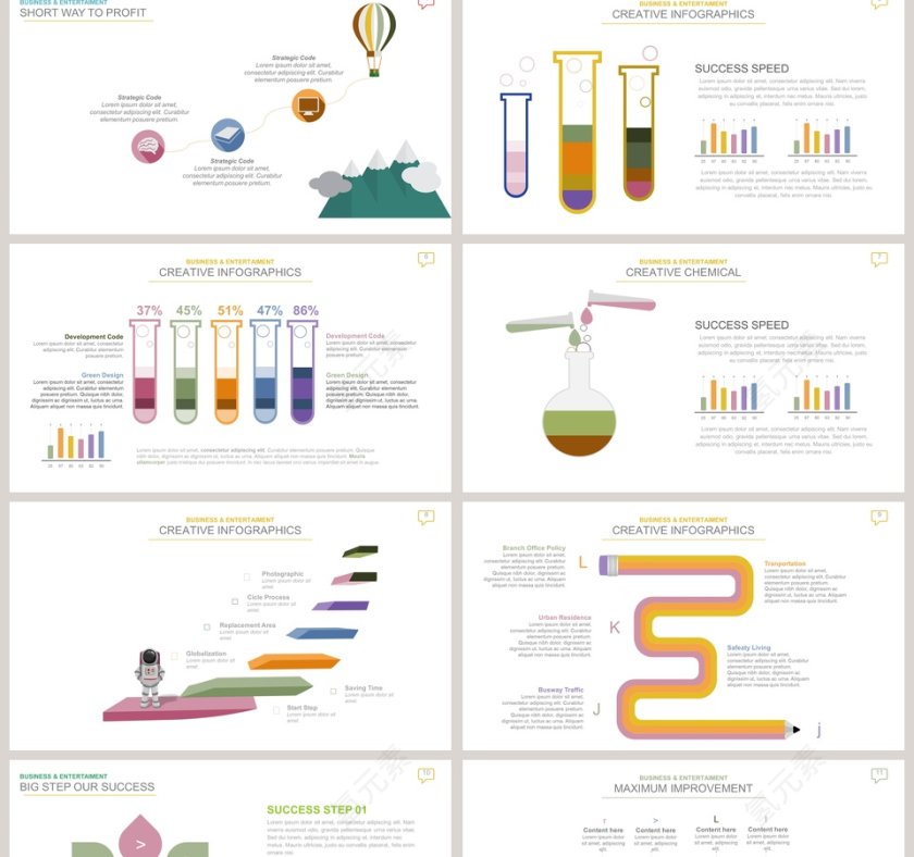 彩色多功能可视化图表集PPT模板第2张