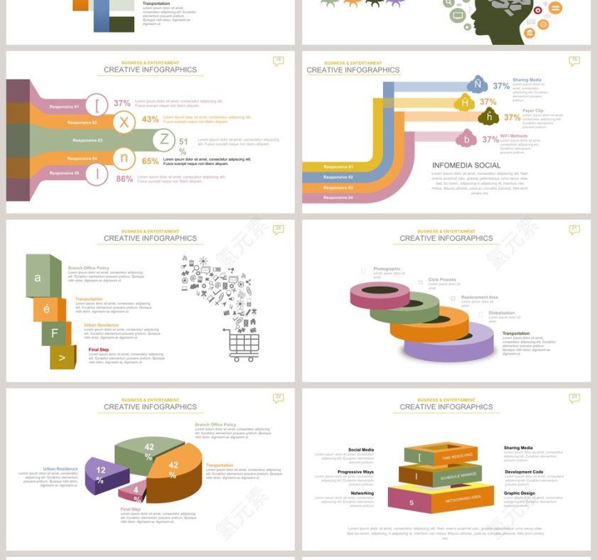 彩色多功能可视化图表集PPT模板第4张