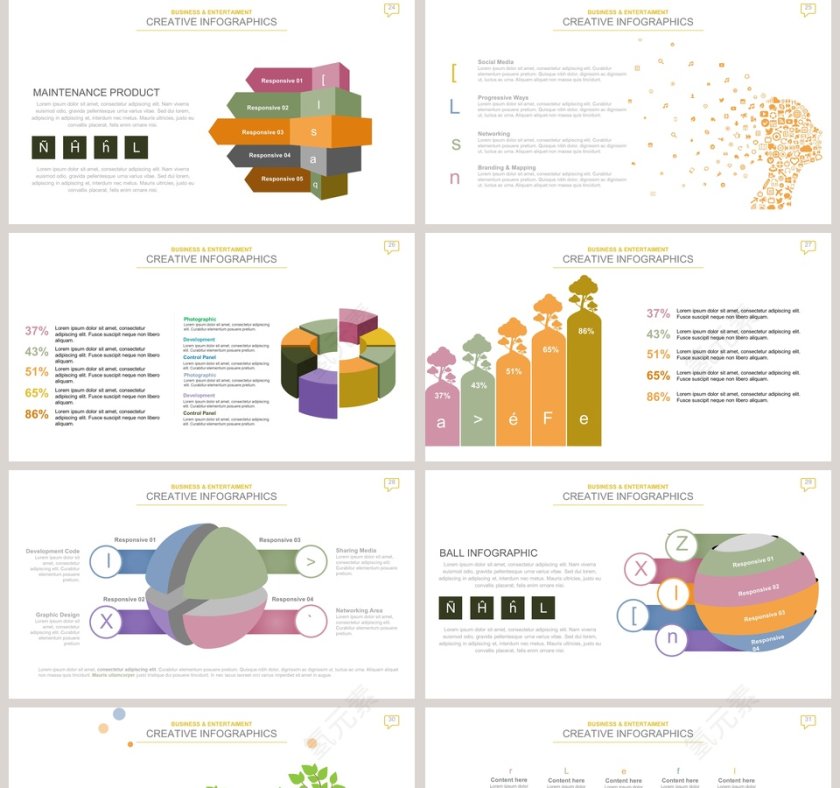 彩色多功能可视化图表集PPT模板第5张