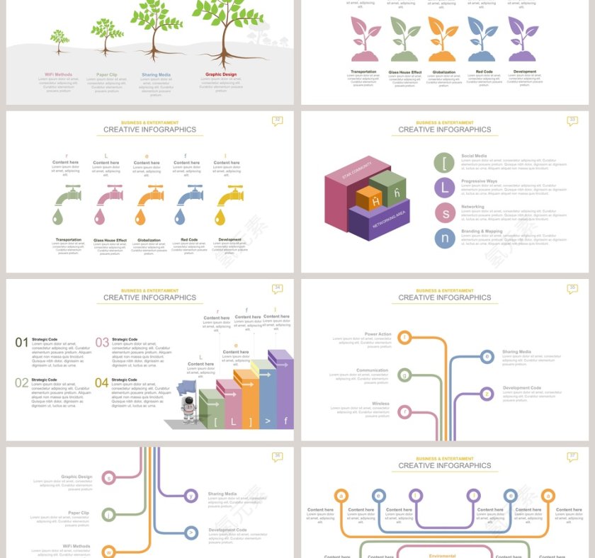 彩色多功能可视化图表集PPT模板第6张