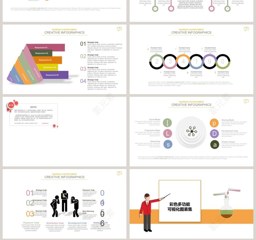 彩色多功能可视化图表集PPT模板第7张