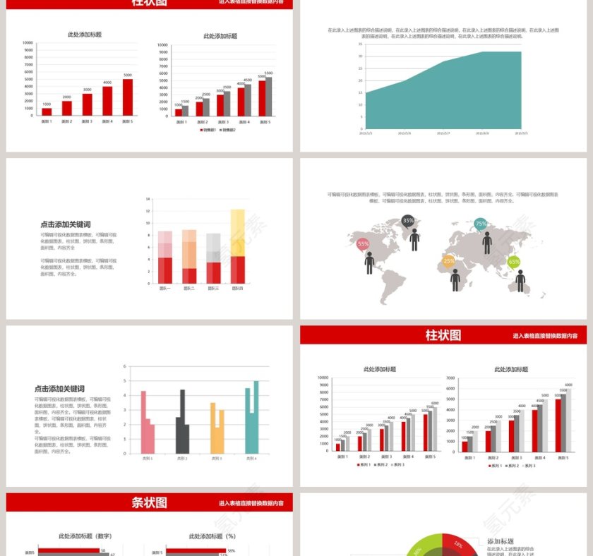 柱状饼状条形折线面积图等各类图表PPT模板第2张