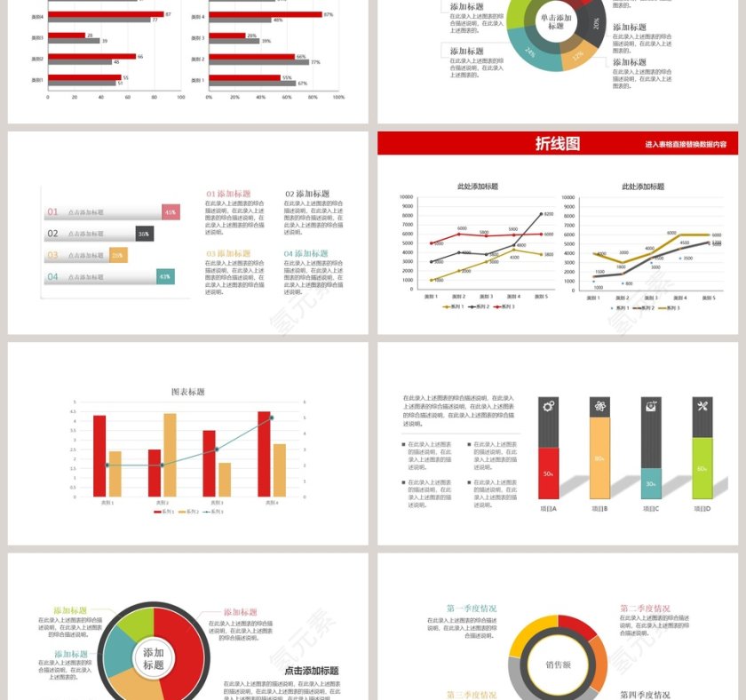 柱状饼状条形折线面积图等各类图表PPT模板第3张