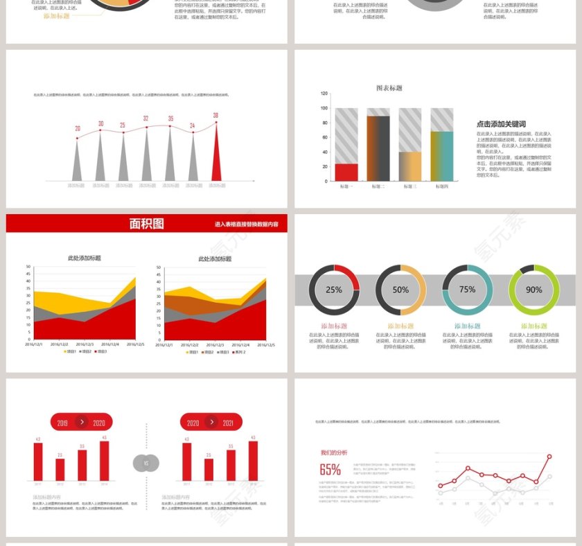 柱状饼状条形折线面积图等各类图表PPT模板第4张