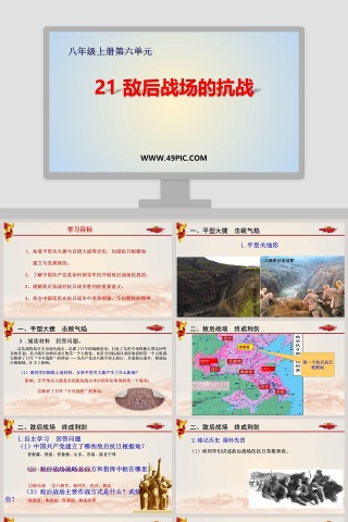 基于PPT模板的21敌后战场的抗战八年级上册第六单元课件设计