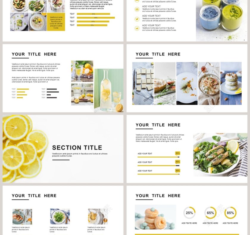 简约工作汇报总结柠檬元素PPT模板 第3张