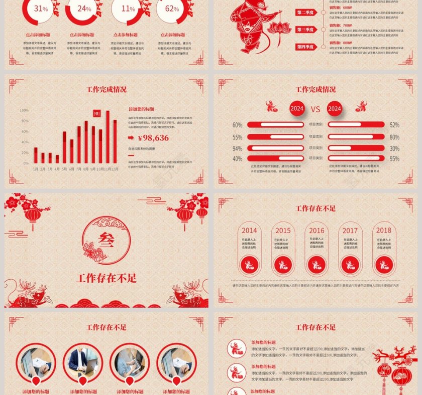 中国风剪纸年终工作报告2020年会PPT第3张