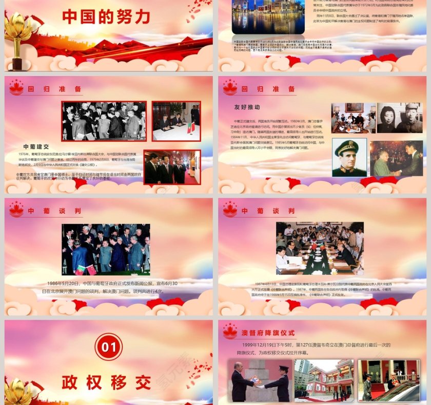 简约中国风热烈庆祝澳门回归20周年党建PPT模板 第3张