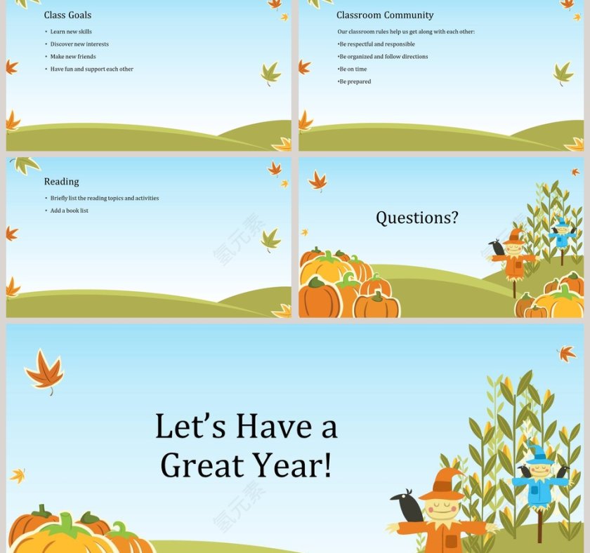 卡通可爱儿童PPT模板开往秋天的大巴第2张