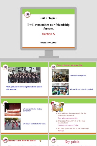 Section AUnit 6  Topic 3I will remember our friendship forever的情感回顾PPT模板