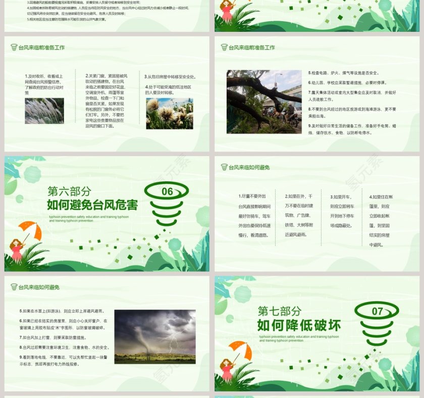 绿色卡通台风来袭防台风安全教育培训PPT模板第4张