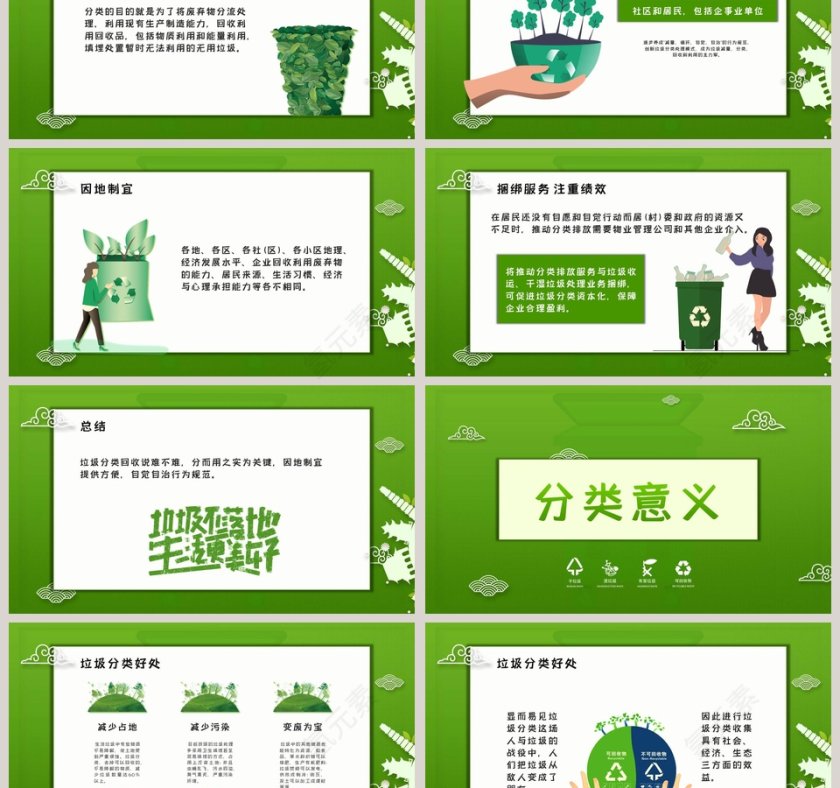 垃圾分类剪纸风垃圾分类宣传教育PPT通用模板第3张