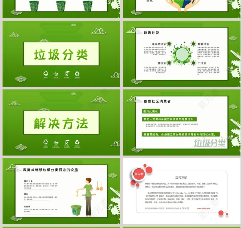 垃圾分类剪纸风垃圾分类宣传教育PPT通用模板第4张