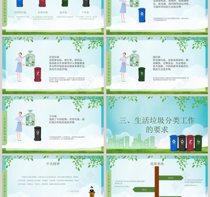 绿色小清新垃圾分类从我做起PPT模板第3张