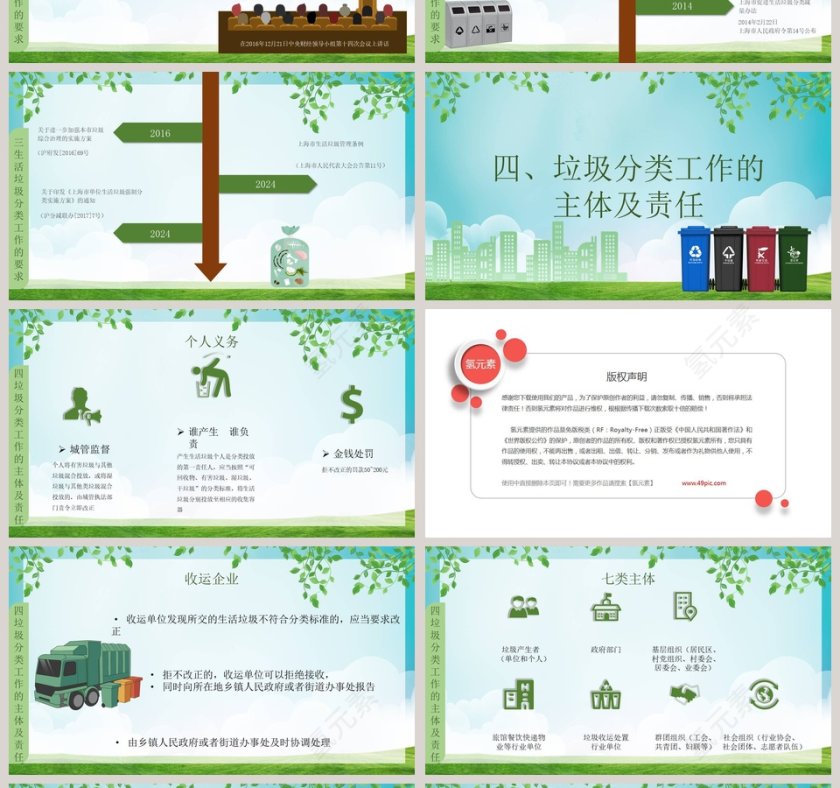 绿色小清新垃圾分类从我做起PPT模板第4张
