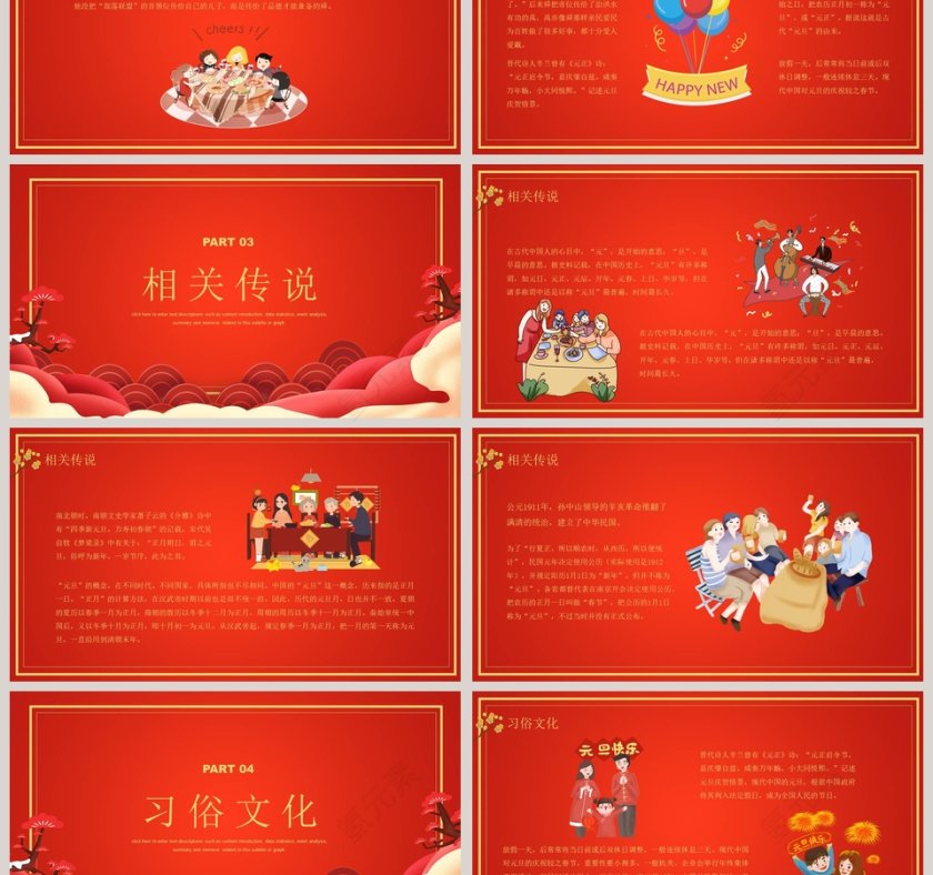 恭贺元旦快乐2020鼠年总结汇报PPT鼠年春节PPT模板第3张