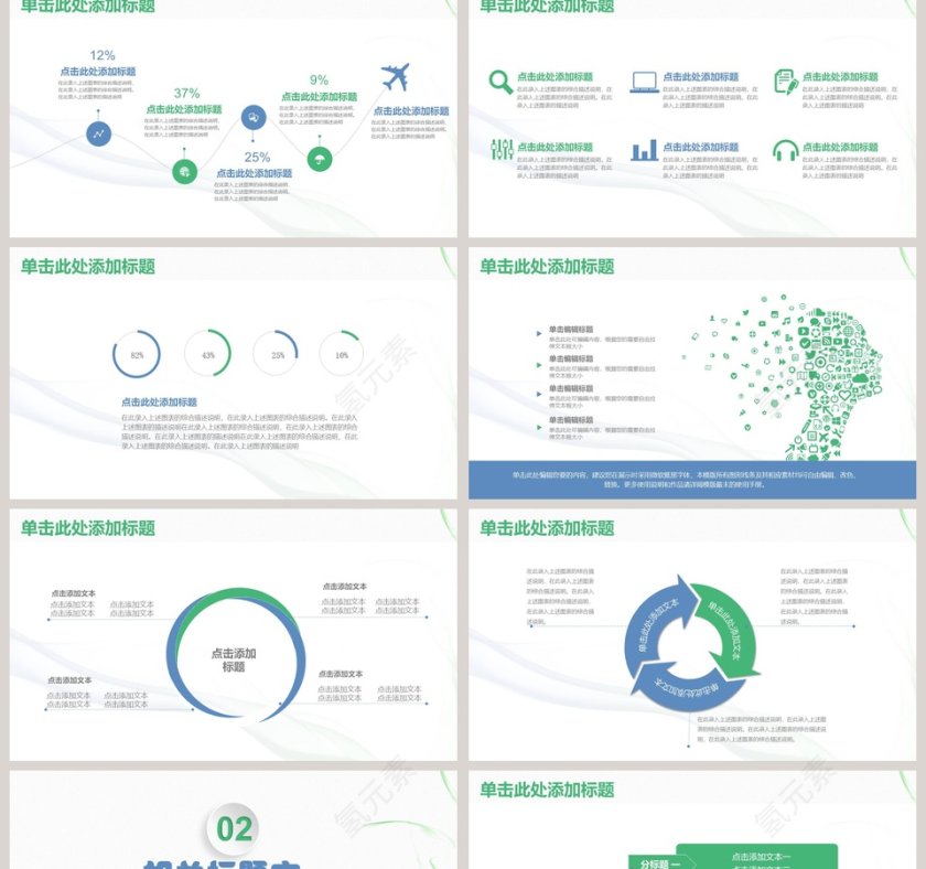 绿色简约清新教育业多图表教学培训PPT模板第2张