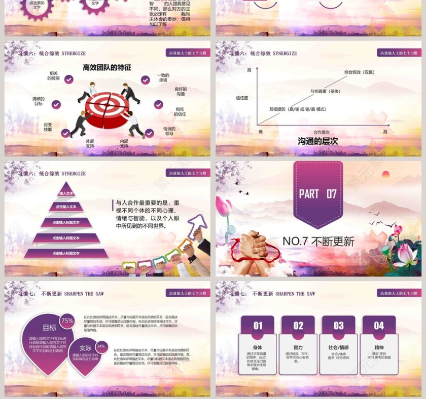 中国风高效能人士的七个习惯ppt模板第7张