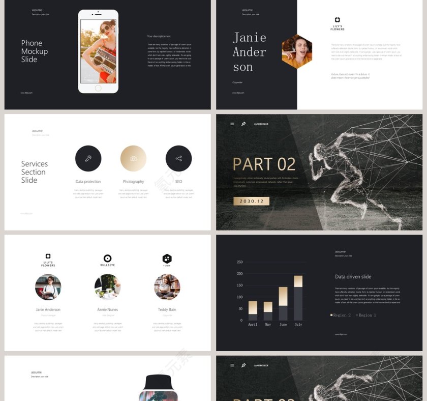 欧美黑金总结汇报PPT模板第2张