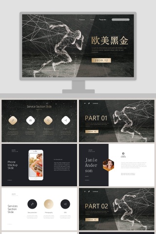 欧美黑金总结汇报PPT模板