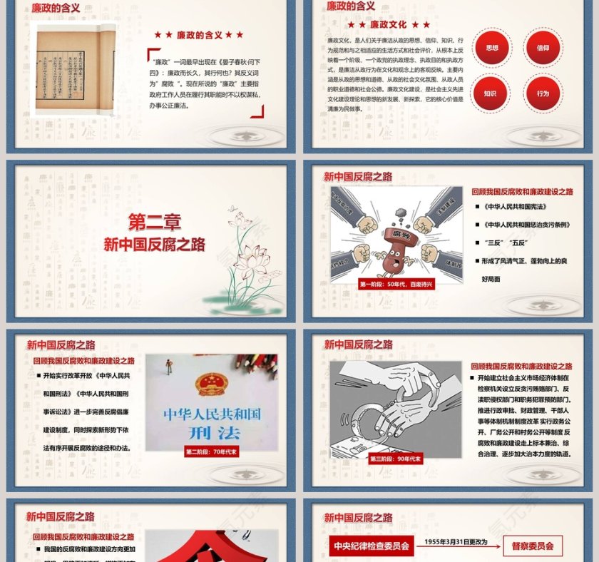 古色古香中国风廉政PPT模板廉政党课PPT第2张