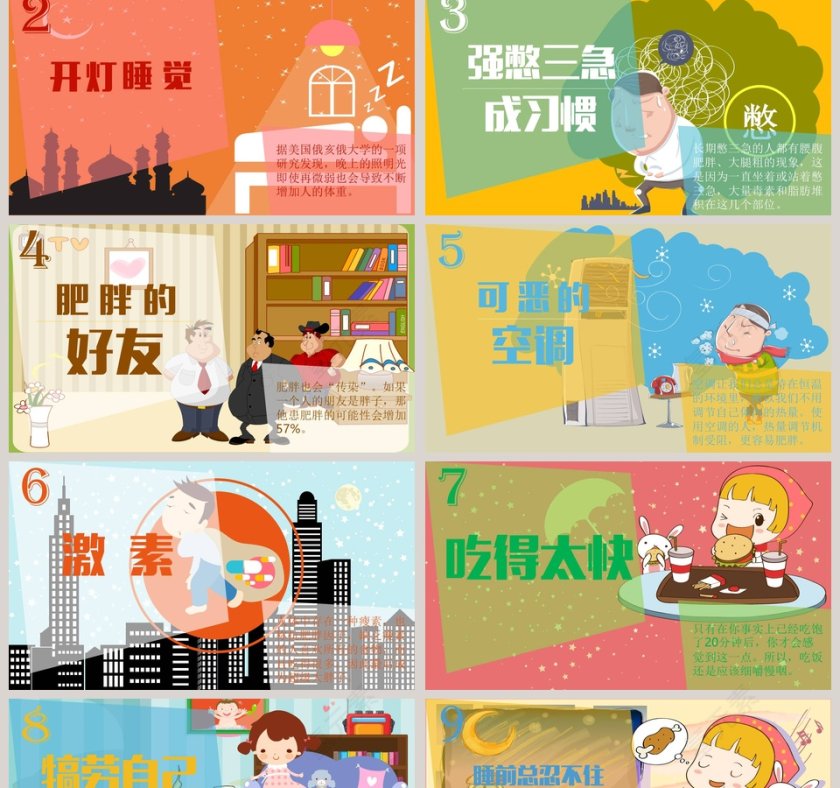 你绝对想不到的发胖习惯卡通可爱儿童PPT模板 第2张