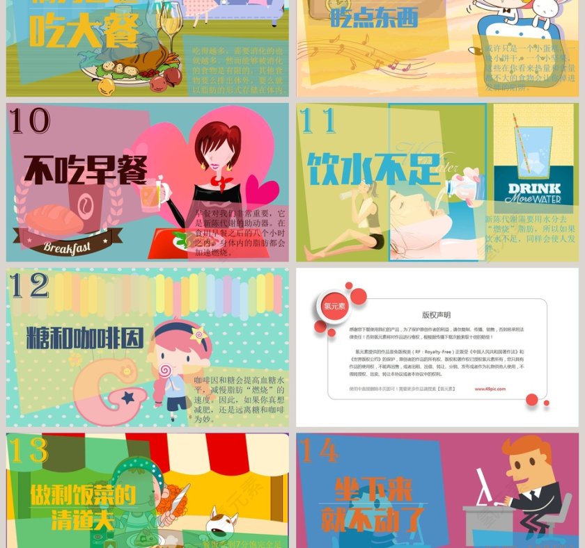 你绝对想不到的发胖习惯卡通可爱儿童PPT模板 第3张