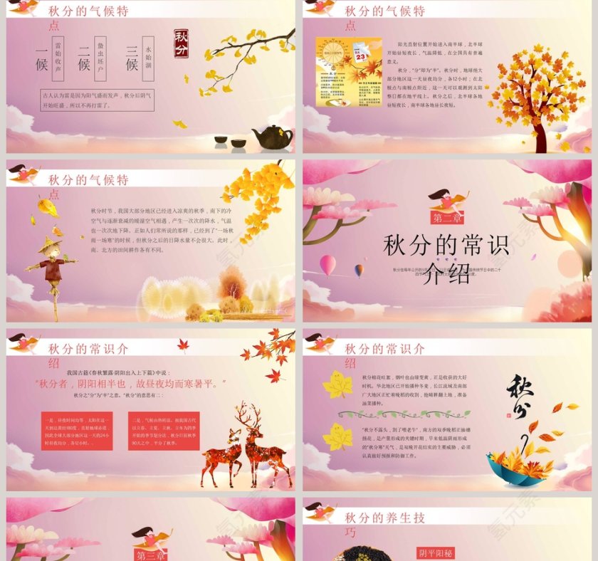 二十四节气主题PPT秋分节气PPT模板第2张