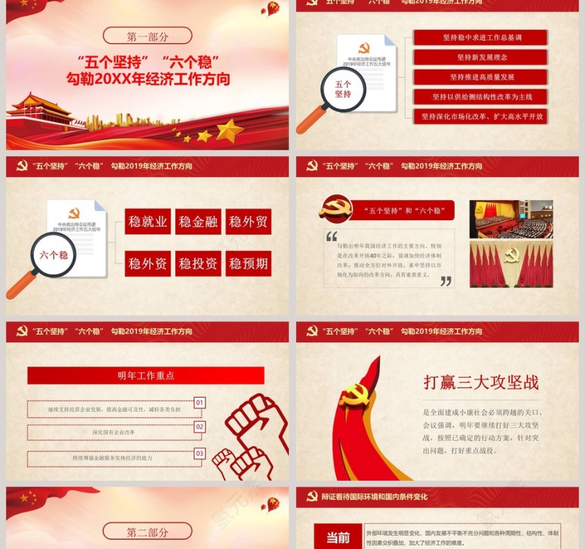 红色大气2019经济工作五大信号PPT第2张