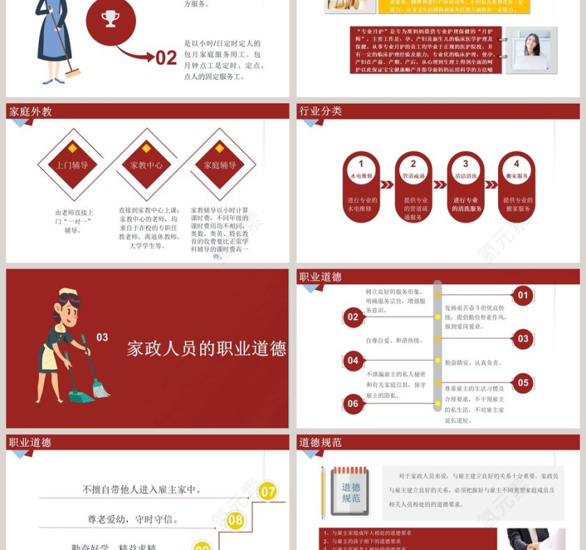 红色简约大气卡通家政培训ppt第3张